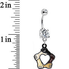 Clear Gem Coexist No Boundaries Linking Arms Heart Dangle Belly Ring