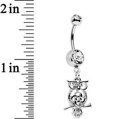 Clear Gem Celtic Knot Perched Owl Dangle Belly Ring