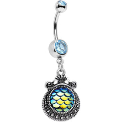 Aqua Gem Iridescent Blue Green Mermaid Scales Dangle Belly Ring