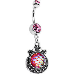 Pink Gem Iridescent Purple Mermaid Scales Dangle Belly Ring