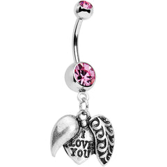 Pink Gem Paisley Love Locket Heart Dangle Belly Ring