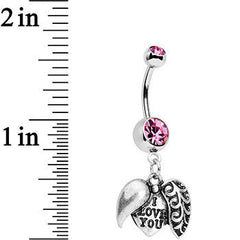 Pink Gem Paisley Love Locket Heart Dangle Belly Ring