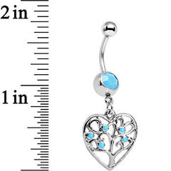 Faux Turquoise Tree of Life Heart Dangle Belly Ring