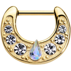 16G 5/16 Gold Plated Aurora Teardrop Clear Gem Septum Clicker
