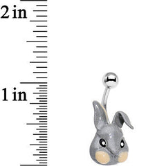 Glitter Gray Happy Easter Bunny Rabbit Belly Ring