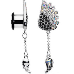 1/2 Aurora Black Gem Arial Angel Wings Dangle Plug Set