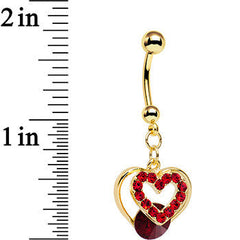 Red Gem Gold Anodized Steel Show Your Heart Dangle Belly Ring