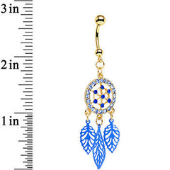 Blue Gem Gold Anodized Steel Dream Leaf Dangle Belly Ring