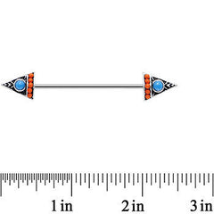 14G Blue Orange Artistic Deco Arrowhead Industrial Barbell 38mm