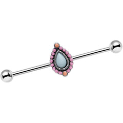 14G Light Blue and Pink Pastel Teardrop Industrial Barbell 38mm