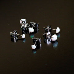 White Synthetic Opal Stainless Steel Post Stud Earring Pack Set of 3