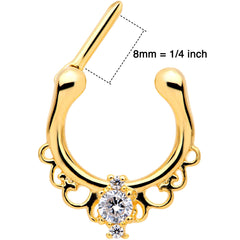 16G Clear CZ Gem Gold Tone Anodized Coronet Septum Clicker