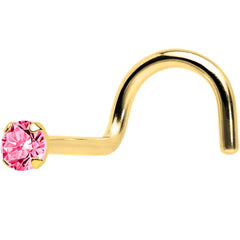 Solid 14K Yellow Gold 2mm Pink Cubic Zirconia Solitiare Nose Ring