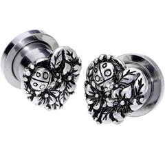 Ladybug Heart Screw Fit Tunnel Plug Set 6mm to 16mm