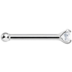 20G Solid 14K White Gold 2mm Cubic Zirconia Nose Stud Ring