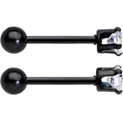 16G 3/8 Clear Gem Black Anodized Titanium Cartilage Tragus Earring 2 Pack Set