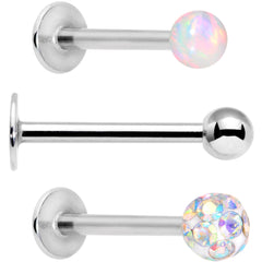 16G 5/16 Aurora Faux Opal Ball Labret Monroe Tragus 3 Pack Set