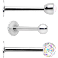 16G 3/8 Aurora Press Fit Faux Opal Labret Monroe Tragus 3 Pack Set