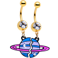 Clear Gem Gold PVD BFF Planet Best Friend Dangle Belly Ring Set of 2