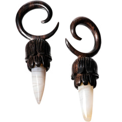 White Stone Iron Wood Tribal Spiral Taper Set 5mm to 8mm