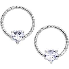 14G Clear CZ Gem Heart Twisted BCR Ring Barbell Nipple Ring Set