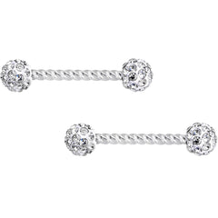 14G Clear Gem Cluster Twisted Horseshoe Barbell Nipple Ring Set