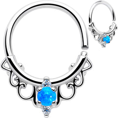 16G 3/8 Blue Synthetic Opal Filigree Seamless Circular Ring