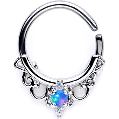 16G 3/8 Blue Synthetic Opal Filigree Seamless Circular Ring