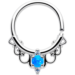 16G 3/8 Blue Synthetic Opal Filigree Seamless Circular Ring