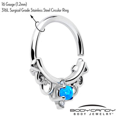 16G 3/8 Blue Synthetic Opal Filigree Seamless Circular Ring