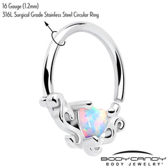 16G 5/16 White Synthetic Opal Bold Heart Seamless Circular Ring