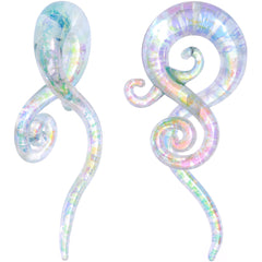 White Glass Shimmer Swirl Twirl Spiral Taper Set 6mm to 12mm
