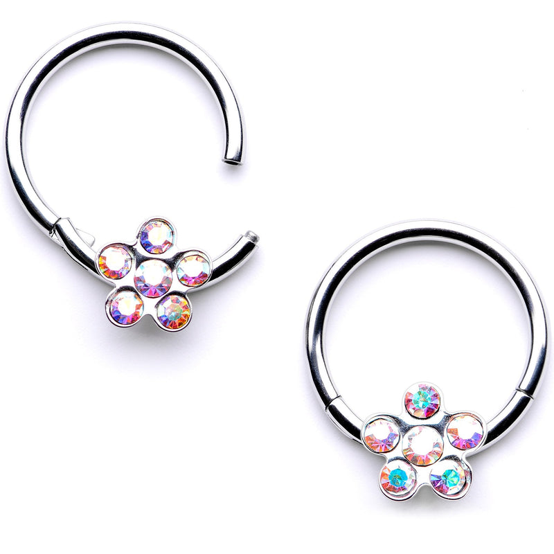 16G 3/8 Aurora Gem Petal Flower Hinged Segment Ring Set