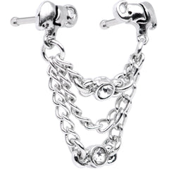20G 1/4 Clear Gem Elephant Chain Dangle Double Nose Bone