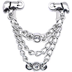 20G 1/4 Clear Gem Elephant Chain Dangle Double Nose Bone