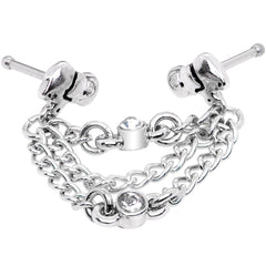 20G 1/4 Clear Gem Elephant Chain Dangle Double Nose Bone