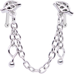 20G 1/4 Autumn Fall Leaves Chain Dangle Double Nose Bone