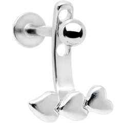 16G 3/8 Triple Heart Dangle Cartilage Tragus Helix Piercing