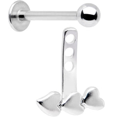 16G 3/8 Triple Heart Dangle Cartilage Tragus Helix Piercing