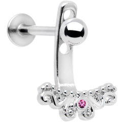 Pink Gem Victorian Swirl Dangle Cartilage Tragus Helix Piercing