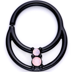 16G 3/8 Pink Faux Opal Black Anodized Horseshoe Closure Ring Set