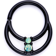 16G 3/8 Teal Faux Opal Black Anodized Horseshoe Closure Ring Set
