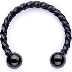 16G 3/8 Teal Faux Opal Black Anodized Horseshoe Closure Ring Set