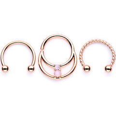 16G 3/8 Pink Faux Opal Rose Gold Tone Horseshoe Closure Ring Set