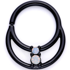 16G 3/8 White Faux Opal Black Anodized Twisted Horseshoe Closure Ring Set