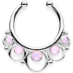 16G Pink Faux Opal Twisted Horseshoe Clip On Fake Septum Ring Set