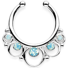 16G Teal Faux Opal Twisted Horseshoe Clip On Fake Septum Ring Set