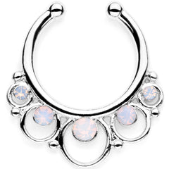 16G White Faux Opal Twisted Horseshoe Clip On Fake Septum Ring Set