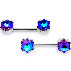 14G Blue Gem Supernova Captive Ring Barbell Nipple Ring Set