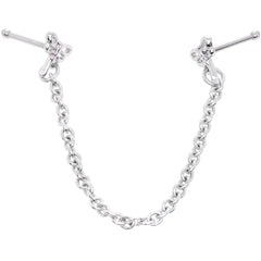 20G 1/4 Daring Dragonfly Chain Dangle Double Nose Bone